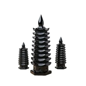 Natural Obsidian Wenchang Pagoda Feng Shui Tower Crystal Stone Crafts Decor for Home Office Tabletop