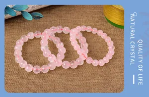 Natürlicher Rosenquarz Kristall Perlen Armband rosa Edelstein Schmuck für Damen und Herren