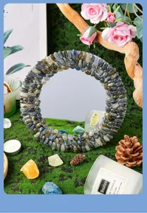 Espejo redondo decorativo hecho a mano de piedra de cristal natural para hogar y maquillaje