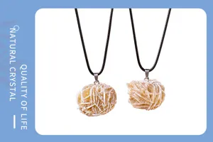 Naturkristall Wüstenrose Rohstein Anhänger Halskette, einzigartiger Mineraler Schmuck.