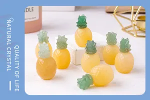 Crystal pineapple carving detail view, polished natural stone mini desktop decor ornament.