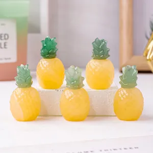 Natural crystal aventurine jade pineapple carved statues set desktop decor ornaments