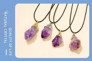 Natürlicher Amethyst Rohstein Halskette vergoldeter Mineralproben Anhänger Schmuck Großhandel