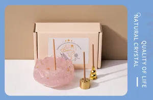 Natürlicher Kristall Epoxid Lotus Räucherhalter Set mit Metall Einsätzen für Heimdekoration.