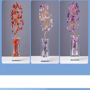 Natürlicher Kristall Geldbaum Edelstein Baum in Glasvase Tischdeko Heilstein Geschenk