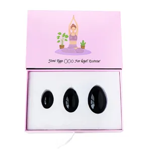 Set di uova yoni in ossidiana naturale per esercizi kegel in scatola regalo rosa tre.