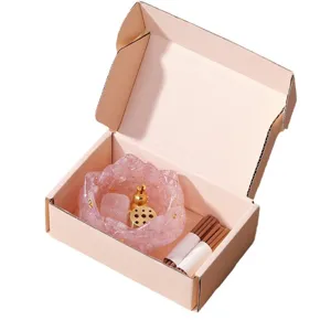 Natürlicher Kristall Kies Lotus Räuchergefäß Set mit Metallhalter und Stäbchen für Zuhause.