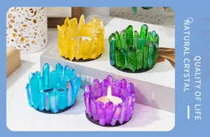 Ensemble de bougeoirs pilier en cristal, décoration maison en quartz naturel coloré.