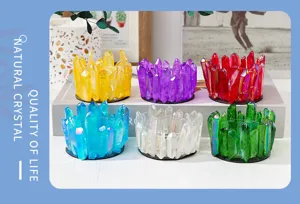 Porte-bougie en colonne de cristal galvanise colore piece de decoration en quartz
