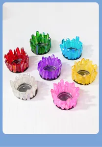 Ensemble de bougeoirs en cristal colore, support de bougie decoratif en quartz galvanise.