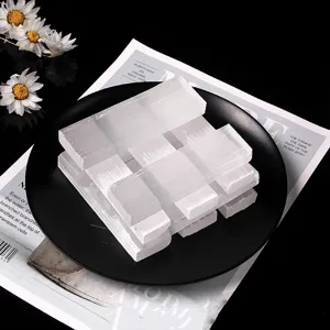 Natural white selenite crystal bar detail view, raw mineral specimen for home decor and healing.