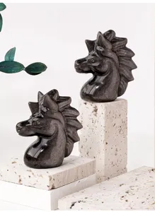 Natural silver obsidian unicorn head crystal carving figurine for desktop decor gift