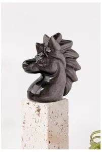 Natural silver obsidian unicorn crystal carving figurine for stunning desktop home decoration.