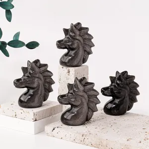 Natural Silver Obsidian Unicorn Carving Figurine Crystal Healing Stone Desktop Decoration Small Unicorn Statue Office Ornament Gift