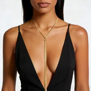 Gold lariat snake chain necklace with sliding bead detail for women stylish jewelry piece.