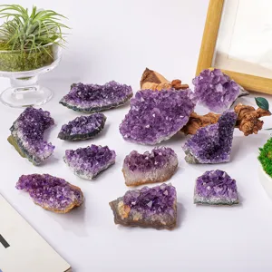 Natürlicher Amethyst Cluster Brasilianische Lila Kristall Geode Mineral Probe Rohstein Für Heimdekoration Reinigung Energie Heilung Kristall