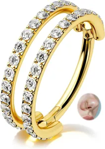 Dubbellaagse zirkonia creool neusring, gouden piercing sieraden voor oor of neus stijlvol.