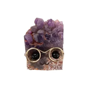 Figurine Hérisson en Améthyste Naturel avec Lunettes Ornement Cristal Bureau Décor