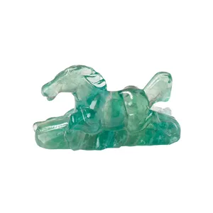 Natural green fluorite horse crystal carving figurine for home decor feng shui ornament
