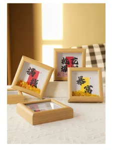 Natürlicher Kristall Kies Ornament Holz Fotorahmen DIY Glücksdekor Chinesischer Stil Einweihung