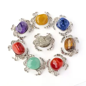 Natürlicher Kristall Rohstein Meeresschildkröte Krabbe Ornamente Silber Legierung Eingelegt Mineral Probe Trommelstein Tierfigur Desktop Wohnkultur Geschenk