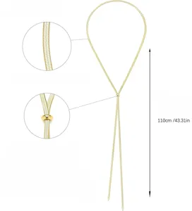 Gold herringbone snake chain necklace with adjustable sliding bead, minimalist long style.