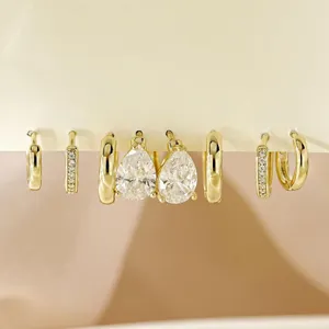 Elegant gold plated micro pave cubic zirconia hoop earrings set for women fashion jewelry.