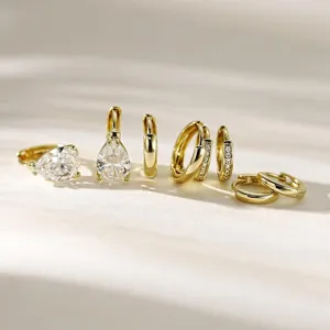 Gold plated brass micro paved cubic zirconia hoop teardrop earrings fashion jewelry set