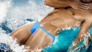Men's sexy minimal T-back swim briefs bright blue fashion swimwear for summer beach vacation