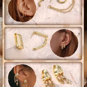 Set di orecchini con catena multistrato in diamante placcato oro da donna gioielli geometrici