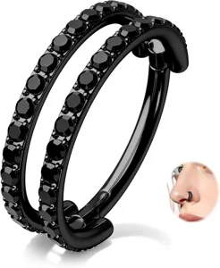 Dubbele zwarte strass scharnierende neusring hoepel en chic kraakbeen piercing sieraden.
