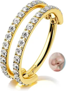 Dubbele pave zirkonia ring verguld neus oor piercing mode sieraden artikel mooi