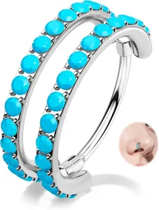Dubbellaagse blauwe zircone neusring piercing, stijlvolle lichaamsjuweel voor dagelijks.