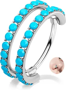 Dubbellaagse turquoise zirkoon scharnierende segment neusring hoepel piercing sieraden