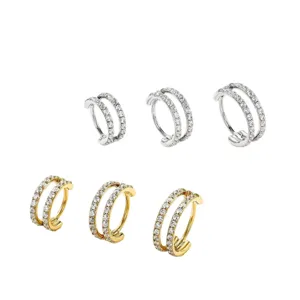 Dubbele rij zirkonia pave hoop oorbellen set, minimalistische unisex kraakbeen sieraden.