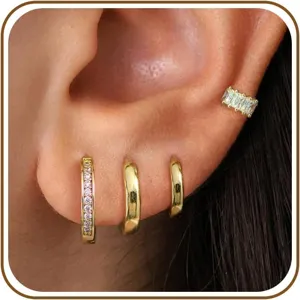 Gold Plated Micro Pave Zircon Huggie Hoop Earrings Set Multiple Piercing Jewelry for Women