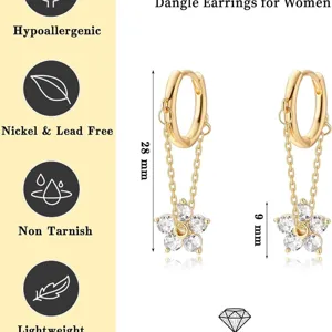 Vergoldete Blumen Ohrhaengen fuer Damen glitzernde Zirkonia hypoallergene Schmuck.