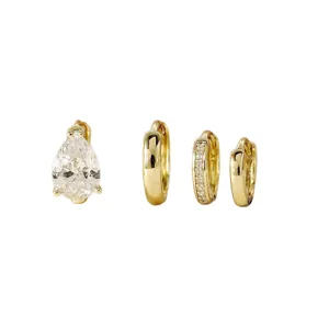 Brass gold-plated micro-set zircon hoop earrings set, versatile fashion jewelry for women.