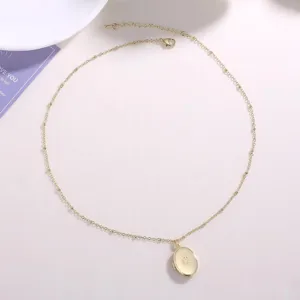 Gold Plated Oval Locket Necklace with Zircon Details, Vintage Openable Pendant Jewelry Detail.