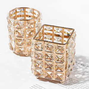 Crystal glass makeup brush holder European style cosmetic pen storage organizer detail view