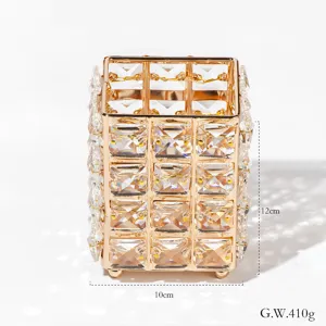 Crystal glass makeup brush holder, luxury gold metal pen organizer for nail tools and vanity desk.
