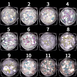 Nail Art Glitzer Pailletten Set, holografische Herz Stern Flocken für DIY Maniküre Design.
