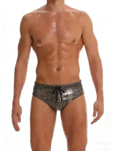 Men Metallic Gold Stamping Swim Trunks Sexy Low Rise Bikini Swimwear Beach Shorts Summer Vacation Board Shorts
