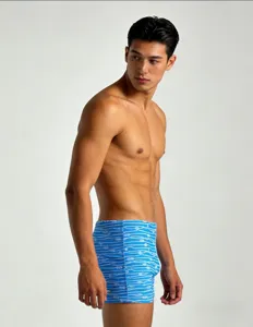 Stylish men's printed swim trunks, comfortable boxer briefs for beach and pool vacations.