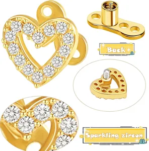 Close-up details of gold plated heart-shaped zircon cartilage piercing stud jewelry.