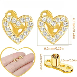 Gold plated micro dermal piercing top heart cubic zirconia body jewelry 6.6mm size