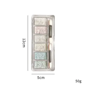6-farben feste aurora nagel puder palette mit pinsel, 12x5cm, 50g kosmetik display
