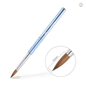 Vista dettagliata del pennello per nail art da 15 mm con manico in strass blu per pittura.