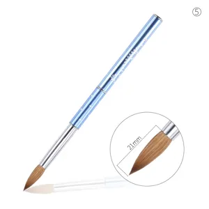Pennello nail art professionale in strass blu metallo con pelo di visone, 21mm.