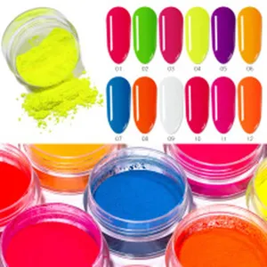 Neon nail powder pigment vibrant colors jar set for professional DIY nail art design